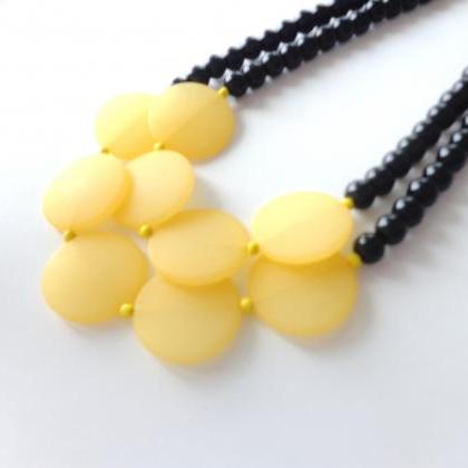 Chunky Yellow Black Necklace, Double Strand..