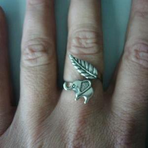 Silver Elephant Ring With A Leaf Wrap Ring,..
