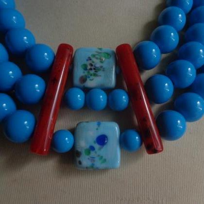 Handmade Blue Three Layer Glass Bead Statement..