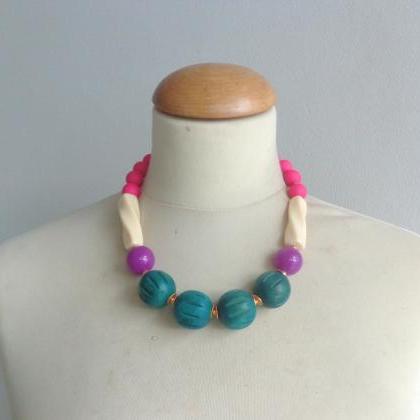 Candy Chunky Necklace. Colorful Necklace, Pink..