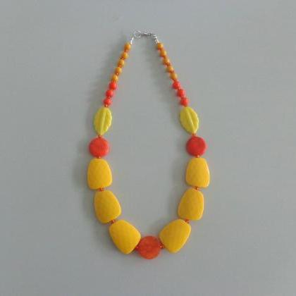 Yellow And Orange Chunky Bead Statement Necklace