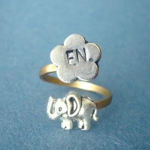 Personalized Elephant Ring With A Flower,..