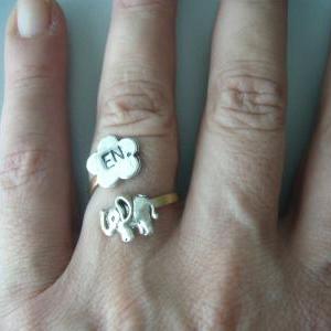 Personalized Elephant Ring With A Flower,..