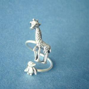 Silver Penguin Giraffe Ring Wrap Style, Adjustable..