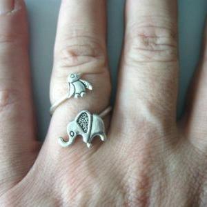Silver Penguin Elephant Ring Wrap Style,..