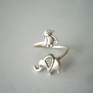Silver Penguin Elephant Ring Wrap Style,..