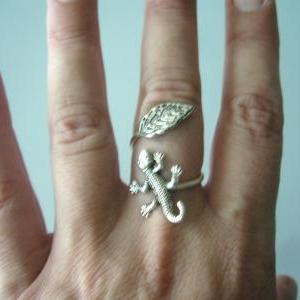 Silver Lizard Ring, Gecko Ring, Adjustable Ring,..