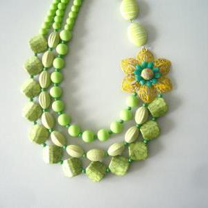 Green Statement Necklace, Wedding Necklace Flower..