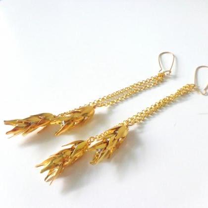 Wheat Dangle Earrings, Gold Wheat Earrings
