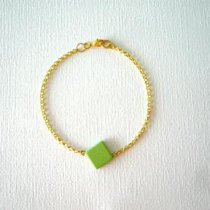 Geometric Rhombus Green Bracelet, Minimal Style,..