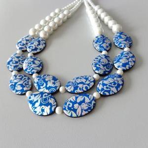 Handmade Layered Glass Pearl And Blue Acrylic..