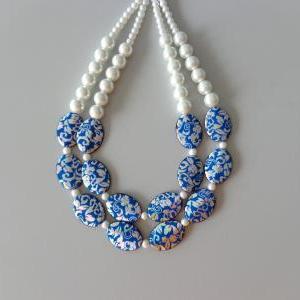 Handmade Layered Glass Pearl And Blue Acrylic..