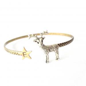 Silver Reindeer Bracelet, Personalized Initial..