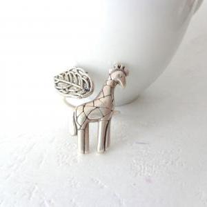 Silver Giraffe Ring With A Leaf Wrap Ring,..