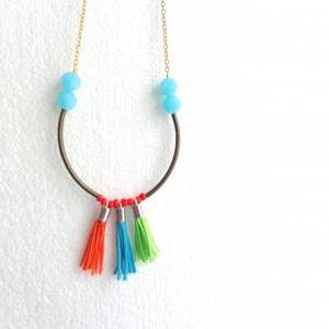 Rainbow Colorblock Colorful Tassel Long Necklace