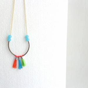 Rainbow Colorblock Colorful Tassel Long Necklace