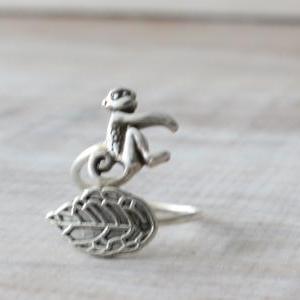 Monkey Ring With A Leaf, Adjustable Ring