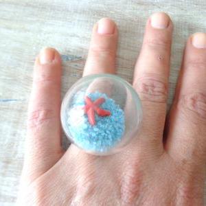 Glass Globe Dome Nautical Ring, Starfish Jewelry