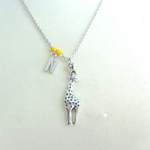 Silver Giraffe Pendant Necklace, Personalized,..