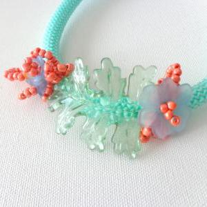 Mint Art Rope Statement Colorful Necklace Flower