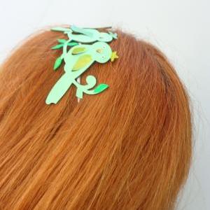 Mint Green Leather Bird Branch Headband Or Tiara