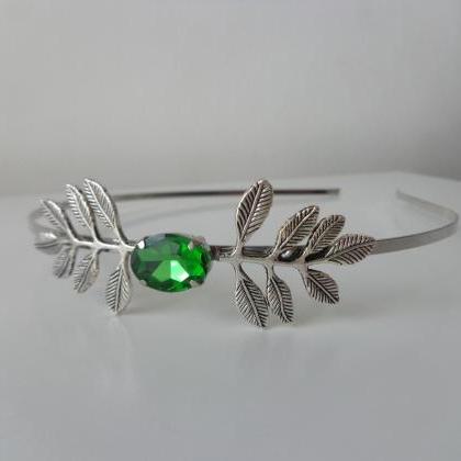 Silver Emerald Green Flower Metal Headband Hair..