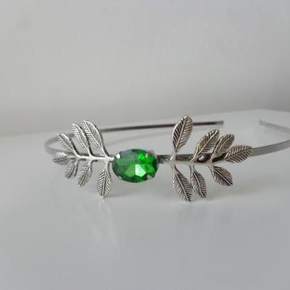 Silver Emerald Green Flower Metal Headband Hair..