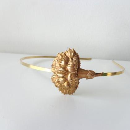 Gold Brass Carnation Flower Metal Headband