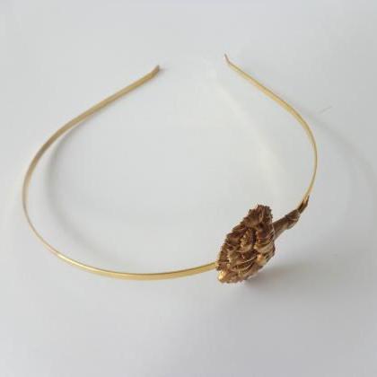 Gold Brass Carnation Flower Metal Headband