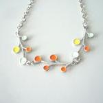 Orange Branches Necklace With Yellow And Teal