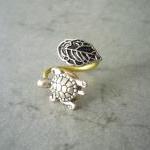 Turtle Wrap Ring With A Leaf, Adjustable Ring,..
