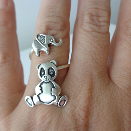 Elephant Panda Ring, Adjustable Ring