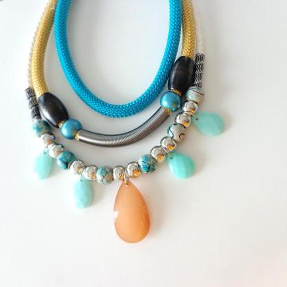 Tribal Statement Colorful Necklace Turquoise Black..