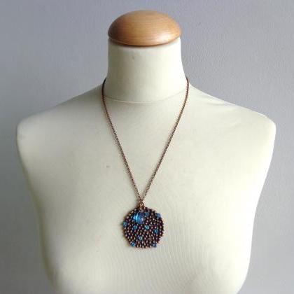 Vintage Bronze Rhinestones Ooak Necklace Pendant