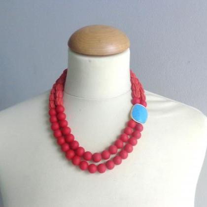 Red Double Layer Glass Matte Beads Handmade..