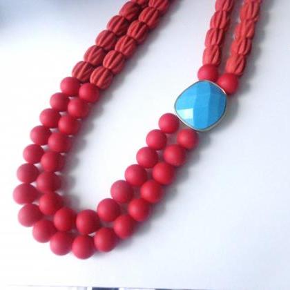 Red Double Layer Glass Matte Beads Handmade..