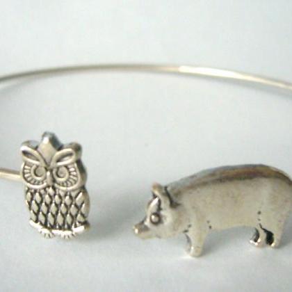 Silver Pig Owl Bracelet Wrap