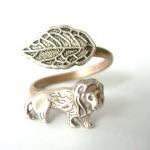 Silver Lion Wrap Ring, Adjustable Ring, Animal..