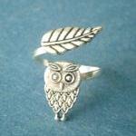 Owl Ring With A Leaf Wrap Style, Adjustable Ring,..