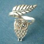 Owl Ring With A Leaf Wrap Style, Adjustable Ring,..