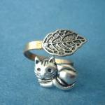 Cat Ring With A Leaf Wrap Style, Adjustable Ring,..