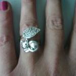 Cat Ring With A Leaf Wrap Style, Adjustable Ring,..