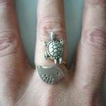 Silver Turtle Ring With A Bird, Wrap Ring,..
