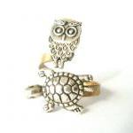 Silver Turtle Ring With An Owl, Wrap Ring,..