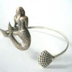 Silver Mermaid Cuff Bracelet With A Shell Wrap..