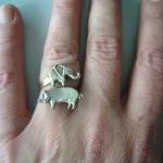 Silver Piggy Ring With An Elephant, Elephant Ring,..