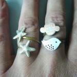 Silver Shells Ring, Adjustable Ring, Fish Ring