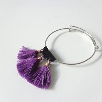 Purple Tassel Leather Bracelet, Dainty Purple..