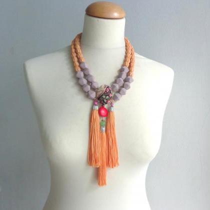 Orange Necklace, Tassel Chunky Necklace Modern..