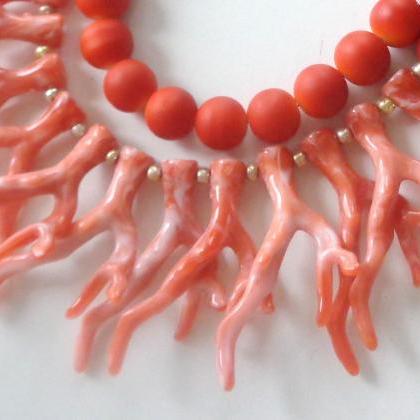 Handmade Orange Coral Branch Statement Necklace